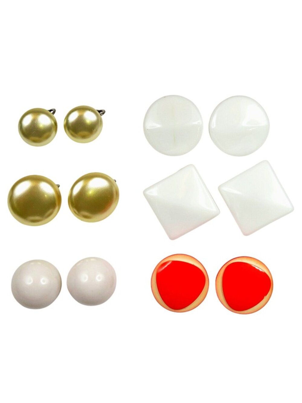 Lot of 6 Vintage Mod Clip-On Earrings, Lucite & Plastic, Retro Statement Jewelry